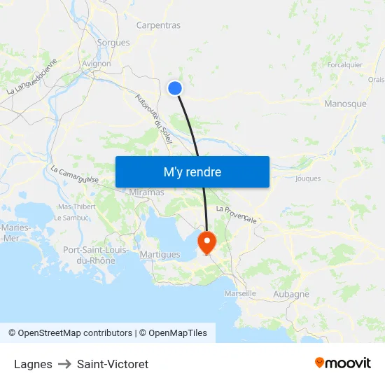 Lagnes to Saint-Victoret map
