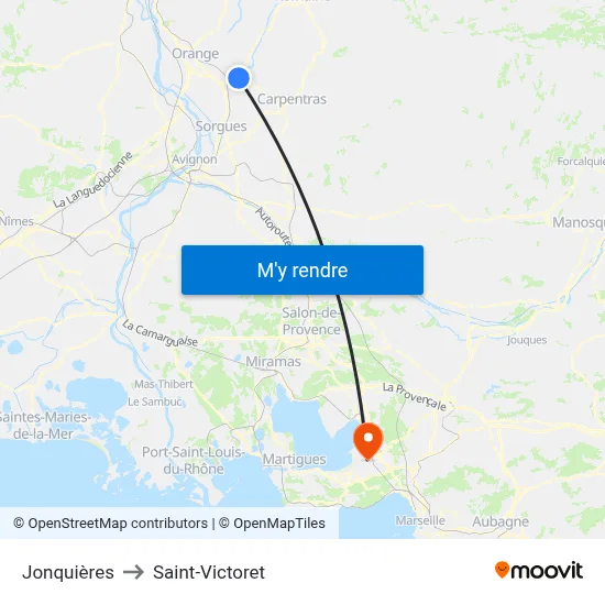Jonquières to Saint-Victoret map