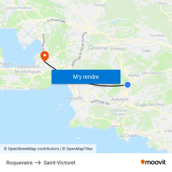 Roquevaire to Saint-Victoret map
