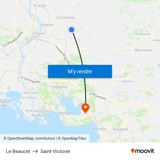 Le Beaucet to Saint-Victoret map