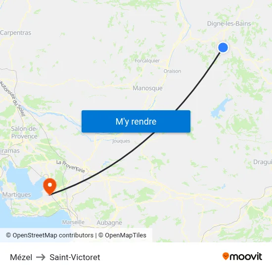 Mézel to Saint-Victoret map