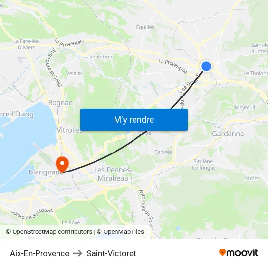 Aix-En-Provence to Saint-Victoret map