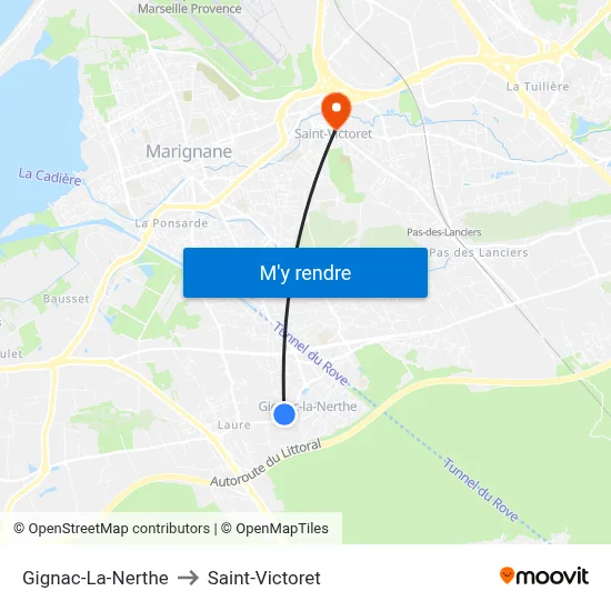 Gignac-La-Nerthe to Saint-Victoret map