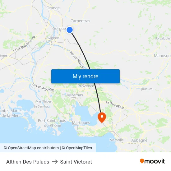 Althen-Des-Paluds to Saint-Victoret map