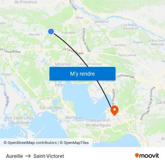 Aureille to Saint-Victoret map
