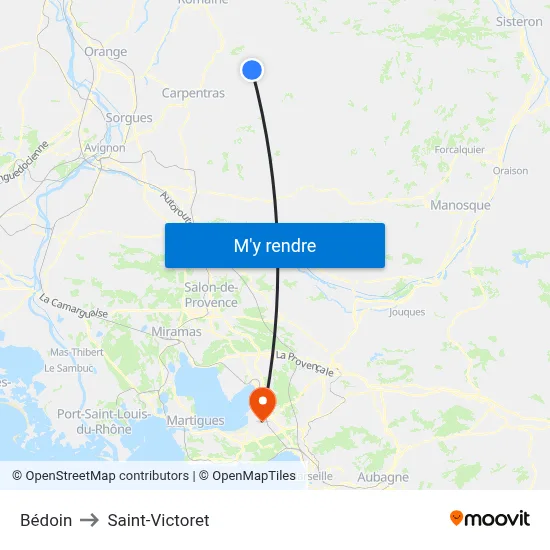 Bédoin to Saint-Victoret map