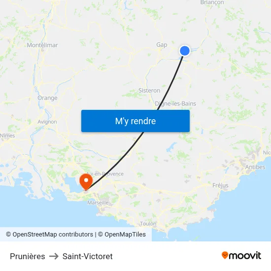 Prunières to Saint-Victoret map