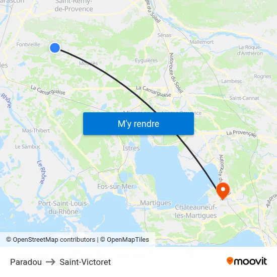 Paradou to Saint-Victoret map