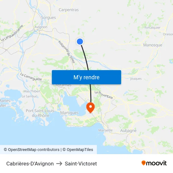 Cabrières-D'Avignon to Saint-Victoret map