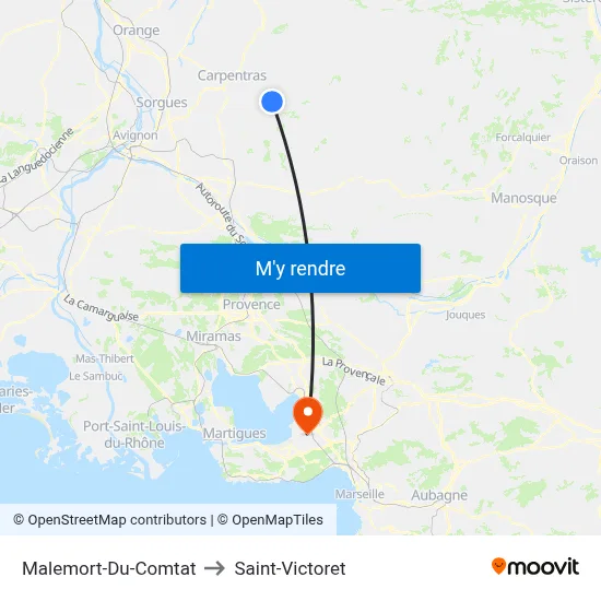 Malemort-Du-Comtat to Saint-Victoret map