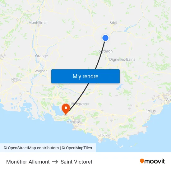 Monêtier-Allemont to Saint-Victoret map