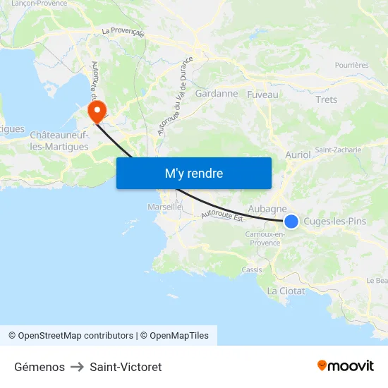 Gémenos to Saint-Victoret map