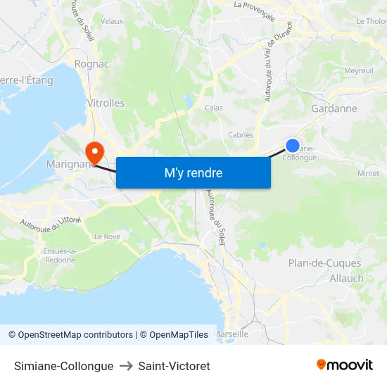 Simiane-Collongue to Saint-Victoret map