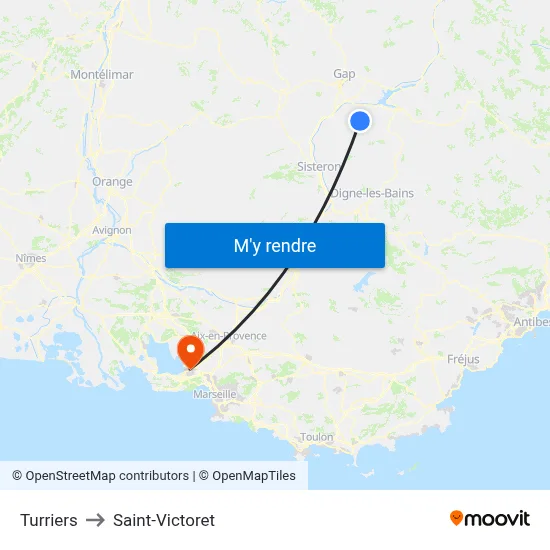Turriers to Saint-Victoret map