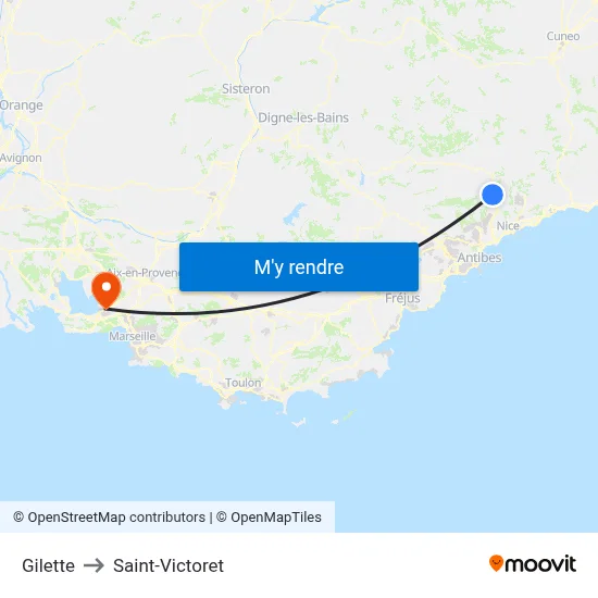 Gilette to Saint-Victoret map