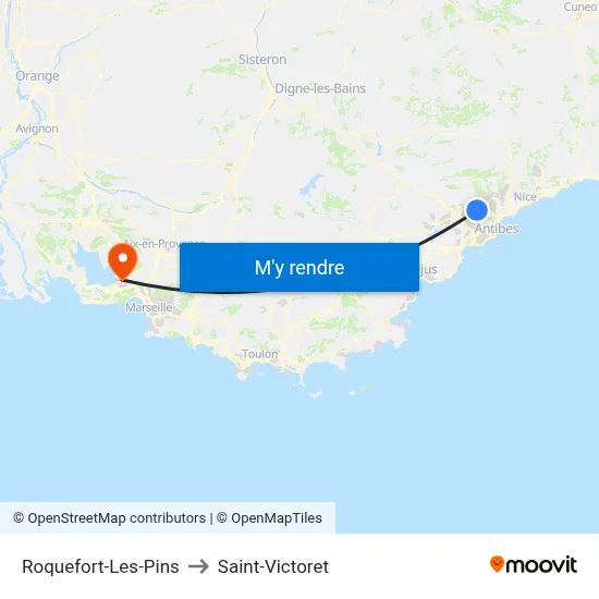 Roquefort-Les-Pins to Saint-Victoret map