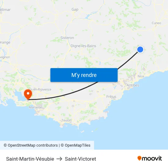 Saint-Martin-Vésubie to Saint-Victoret map