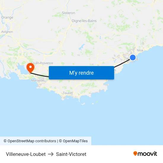 Villeneuve-Loubet to Saint-Victoret map