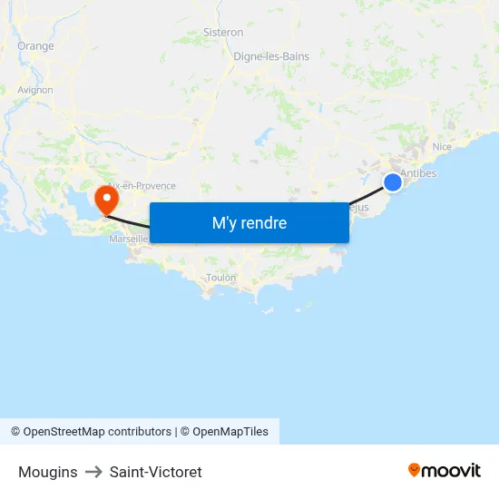 Mougins to Saint-Victoret map