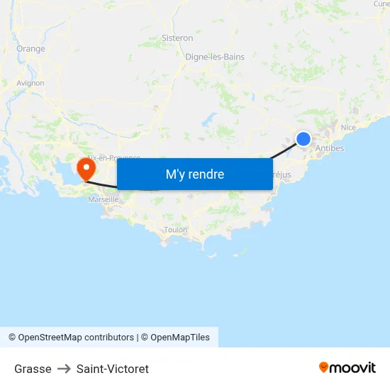 Grasse to Saint-Victoret map
