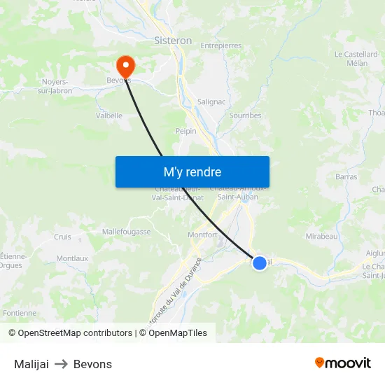 Malijai to Bevons map