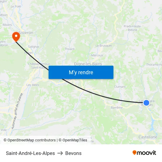 Saint-André-Les-Alpes to Bevons map