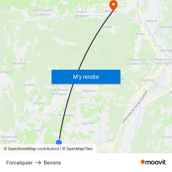 Forcalquier to Bevons map