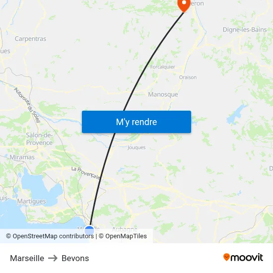 Marseille to Bevons map