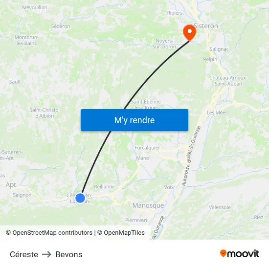 Céreste to Bevons map