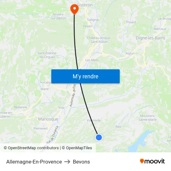 Allemagne-En-Provence to Bevons map