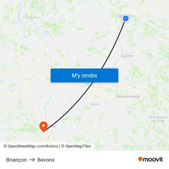 Briançon to Bevons map