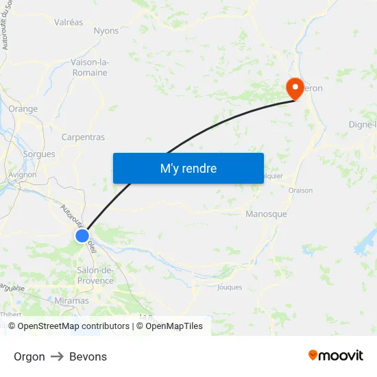 Orgon to Bevons map