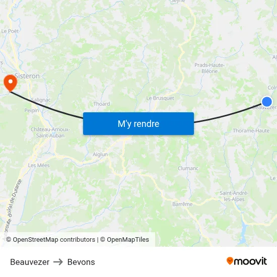 Beauvezer to Bevons map