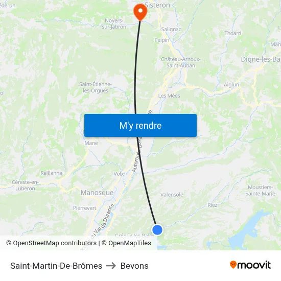 Saint-Martin-De-Brômes to Bevons map