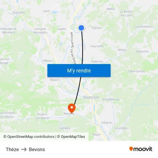Thèze to Bevons map