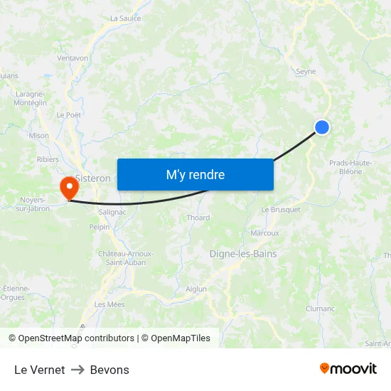 Le Vernet to Bevons map