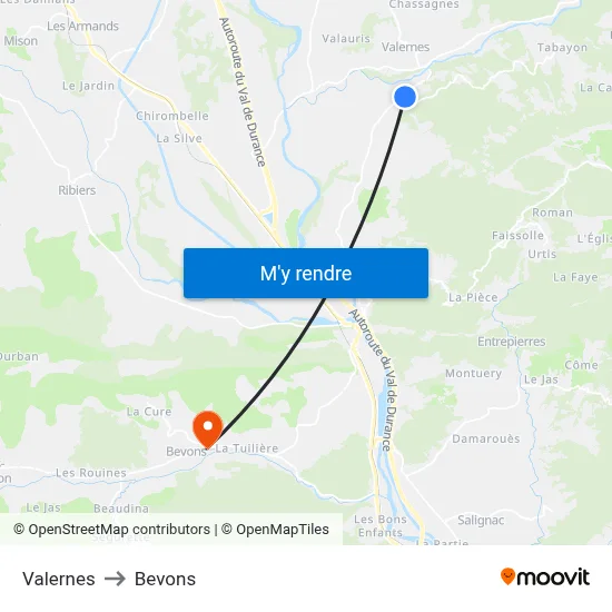 Valernes to Bevons map