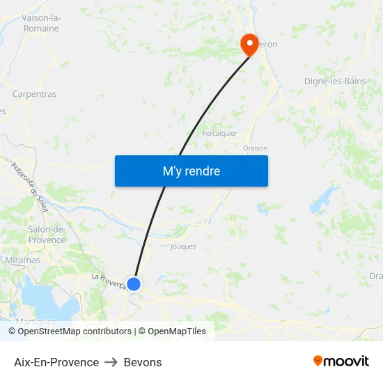 Aix-En-Provence to Bevons map