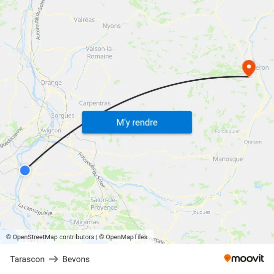 Tarascon to Bevons map