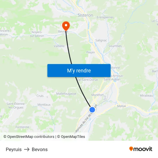 Peyruis to Bevons map