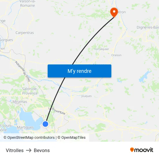 Vitrolles to Bevons map