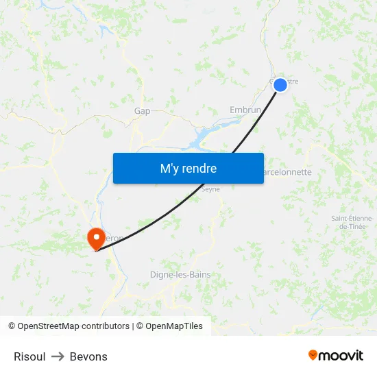 Risoul to Bevons map