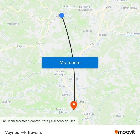 Veynes to Bevons map