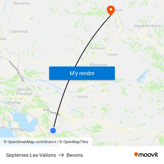 Septèmes-Les-Vallons to Bevons map