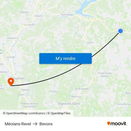Méolans-Revel to Bevons map