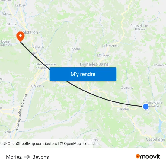 Moriez to Bevons map