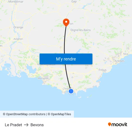 Le Pradet to Bevons map