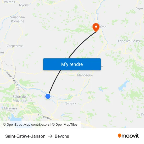 Saint-Estève-Janson to Bevons map