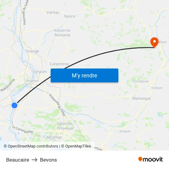 Beaucaire to Bevons map