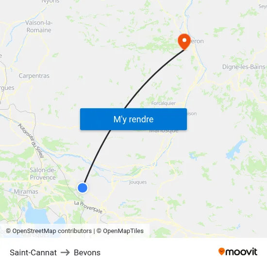 Saint-Cannat to Bevons map